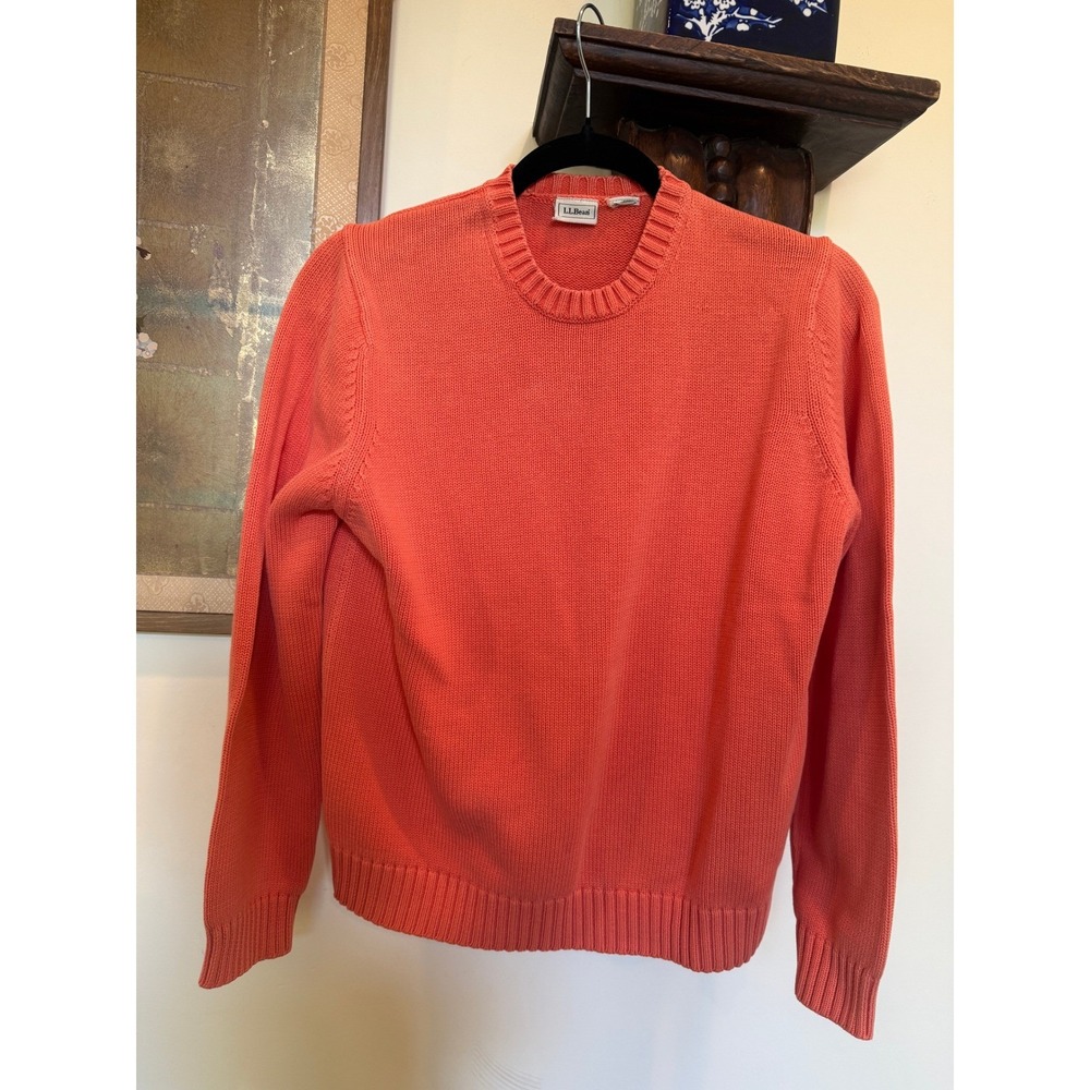 2 VTG LL Bean Women Crewneck Sweaters Bundle Coral & Sky Blue Cotton Shaker L